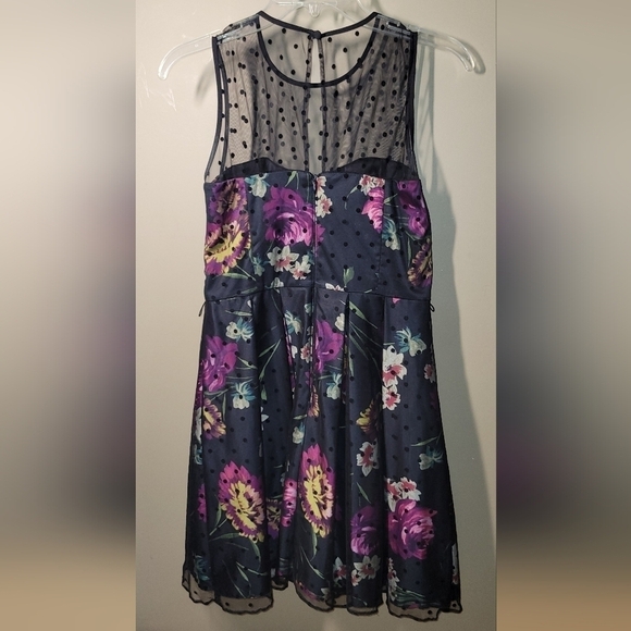 Eliza J black floral pokeadot overlay sleeveless bonning size 6 tea length - Picture 3 of 8